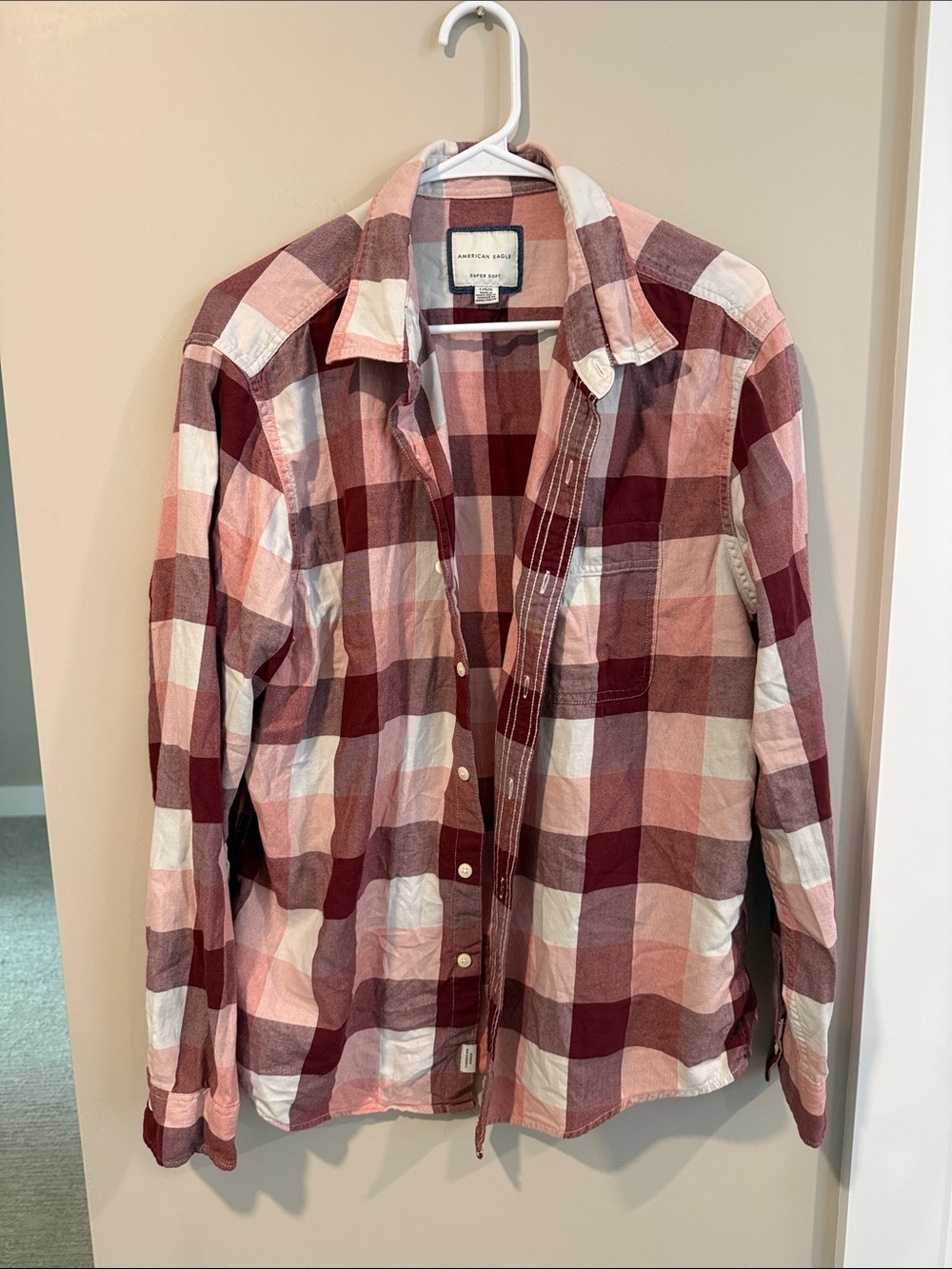 American Eagle Outfitters Pink & Maroon Plaid Button-Down Shirt